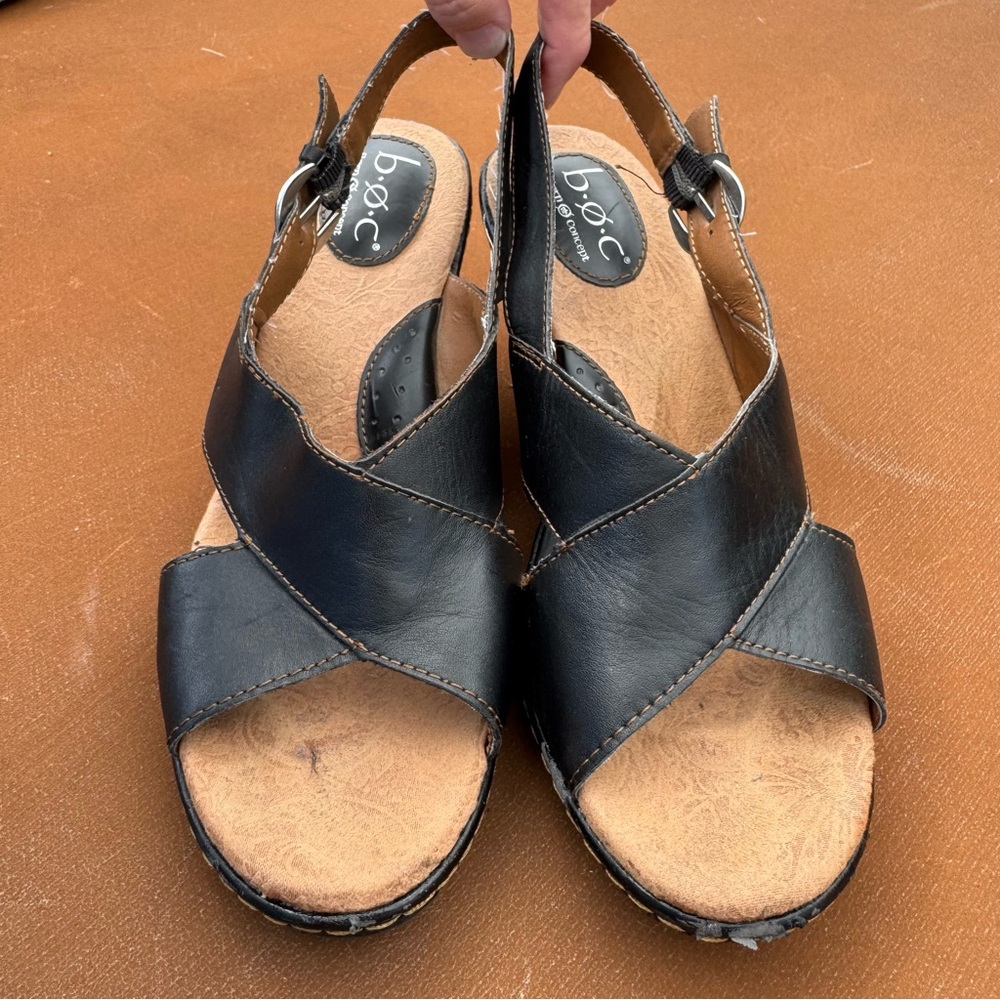 b.o.c. Black Crisscross Leather Slingback Sandals